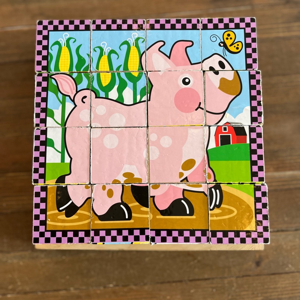 Melissa & Doug Farm Animals Wooden Cube Puzzle.